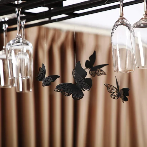 Miniatura 6 de Outus 120 piezas de calcomanías de mariposas en 3D en capas negras para pared, calcomanías de mariposas extraíbles, murales en relieve para Negro