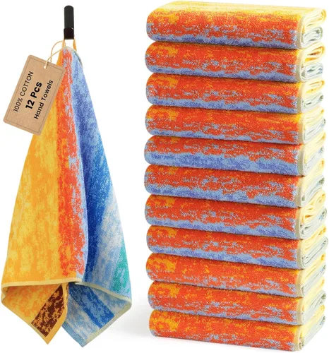 Miniatura 31 de SEMAXE Paquete de 12 toallas de mano para baño, toallas 100% algodón con bucles para colgar, suaves y altamente absorbentes, juego de toallas