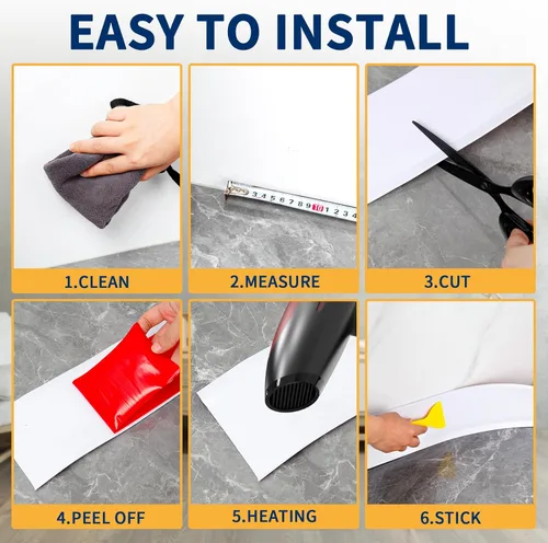 Miniatura 6 de Moldura Flexible para Zócalo de 4 Pulgadas, Base de Pared de Vinilo Autoadhesivo, Despegar y Pegar, Base Cóncava de Goma, Moldura para Zócalo