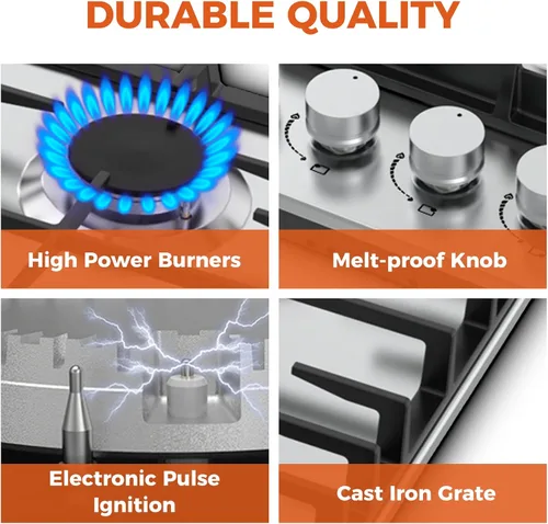 Miniatura 4 de TOPWISH Estufa de gas de 24 pulgadas, estufa de propano con 4 quemadores de 27,400 BTU, NG/LPG, estufa convertible de acero inoxidable integrada