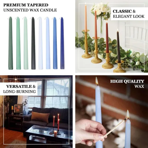 Miniatura 4 de Efavormart - Paquete de 12 velas cónicas de cera prémium de 10 pulgadas, color azul mezclado metálico, velas sin perfume