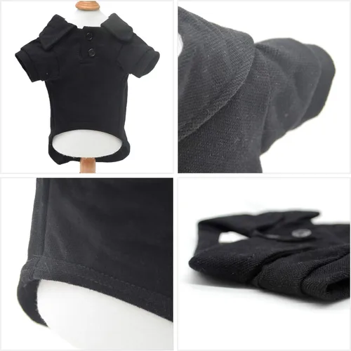 Miniatura 4 de lovelonglong Polo básico para perro, de algodón de primera calidad, para perros grandes, medianos y pequeños, con cuello de dos botones, color Negro