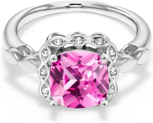Miniatura 151 de Gem Stone King Anillo de compromiso de plata de ley 925 de 0.315 in con piedra natal y zafiro blanco creado Anillo de compromiso de boda