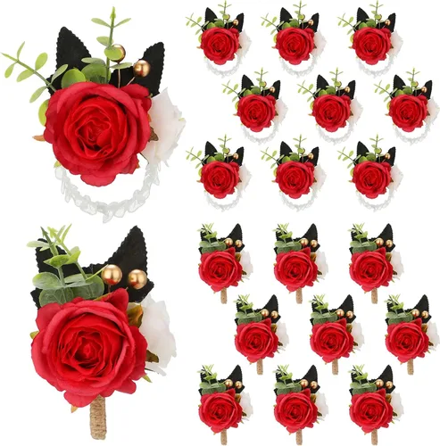 Miniatura 13 de Sherr Juego de 20 ramilletes de rosas y boutonniere, ramillete de muñeca de flores, pulsera de pulsera para novio y hombre, boutonniere de boda