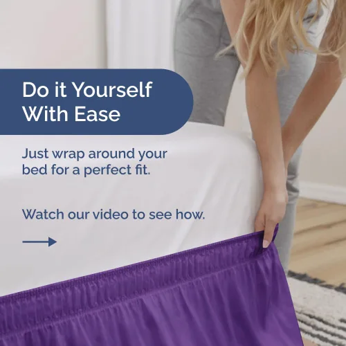 Miniatura 3 de Falda de cama envolvente con volantes, color morado, para camas de tamaño Queen con altura de 53 cm CGK Linens - Falda de cama plisada con tela 16