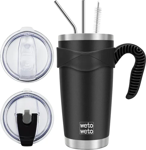 Miniatura 49 de WETOWETO - Vaso de viaje con aislamiento de 20 onzas, de acero inoxidable, con doble pared, a prueba de fugas, taza de café con revestimiento