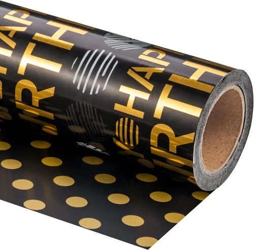 Miniatura 11 de WRAPAHOLIC Papel de regalo para cumpleaños - Rollo mini - 17 pulgadas x 16.5 pies - Papel de regalo azul dorado con foil brillante de feliz Azul