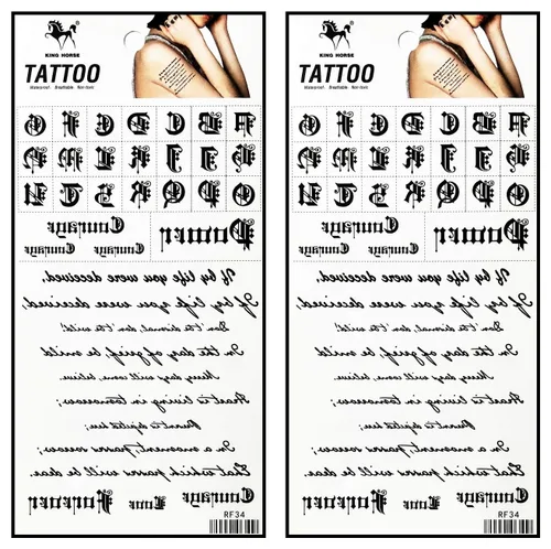 Miniatura 5 de Tatuajes de 2 hojas de letras inglesas clásicas temporales tatuajes 3D falsos impermeables para hombres, mujeres y niñas, parte inferior