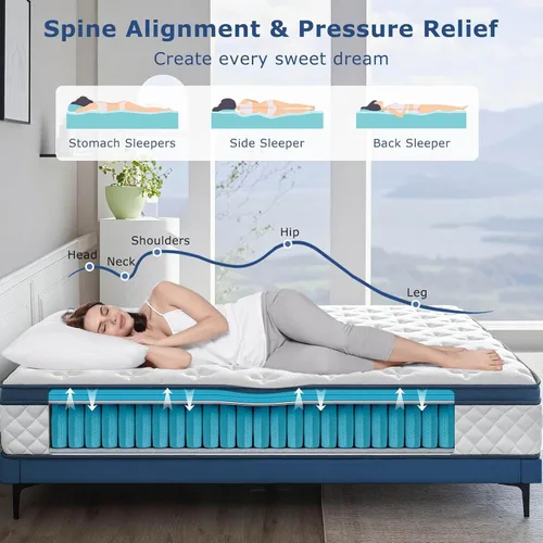 Miniatura 3 de Colchón Queen de 12 pulgadas de firmeza media híbrido para cama tamaño Queen, colchón de espuma viscoelástica en una caja para alivio de presión