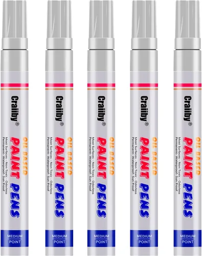 Marcadores de pintura blanca, paquete de 5 rotuladores de pintura a base de aceite, impermeables, de secado rápido y permanente, para pintura de