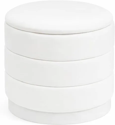 Miniatura 11 de Otomana redonda de terciopelo de 15.4 pulgadas con tapa reversible, reposapiés otomano circular tapizado con almacenamiento oculto, reposapiés Negro