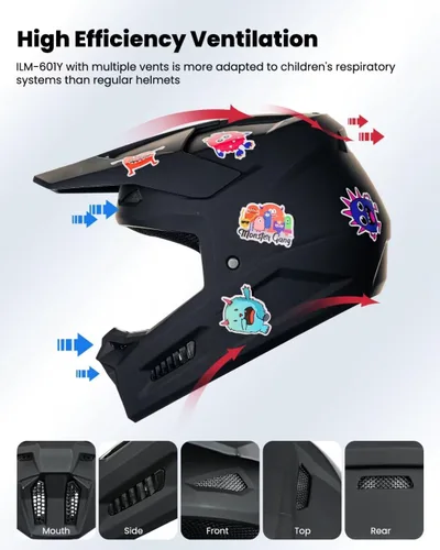 Miniatura 4 de ILM Casco de motocross para jóvenes con calcomanías, casco ATV para niños, motocross, BMX, motocicleta todoterreno con gafas, guantes, máscara DOT