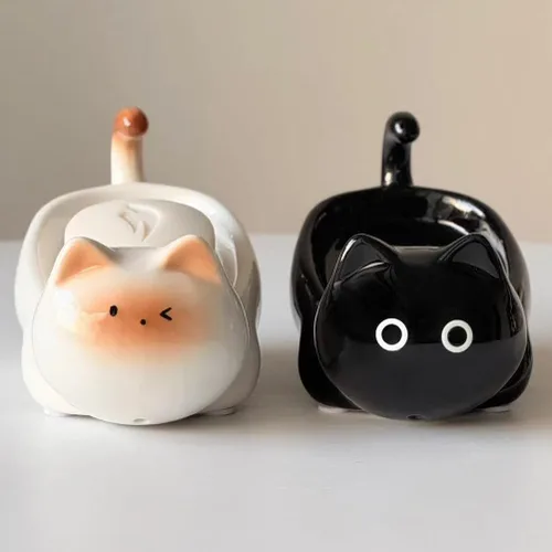 Miniatura 7 de Jabonera de cerámica para gatos, barra autodrenante para ducha, bandeja de jabón decorativa para lavabo de baño, encimera de cocina, bandeja Negro