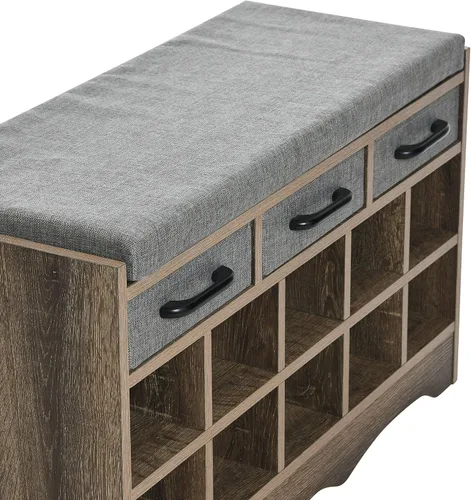 Miniatura 6 de Household Essentials Banco de zapatos de entrada con 10 cubículos, acabado de madera de fresno