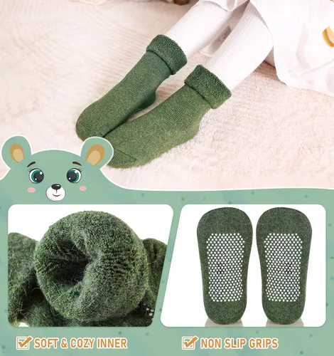 Miniatura 3 de 6 pares de calcetines antideslizantes para bebés y niñas, calcetines cálidos con agarres para niños pequeños, de lana gruesa y suave, para invierno