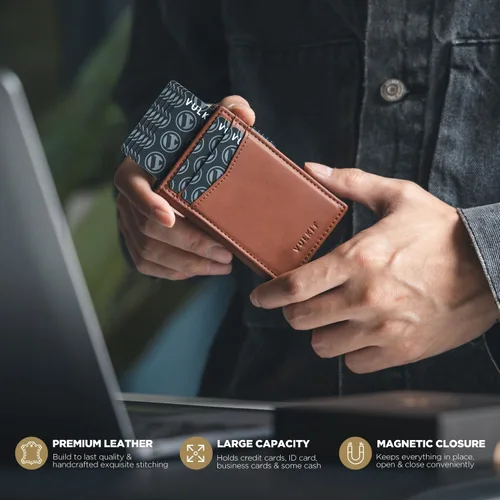 Miniatura 67 de VULKIT Billeteras delgadas para hombre, con bloqueo RFID, diseño minimalista con capacidad para hasta 11 tarjetas, Negro -, Minimalista