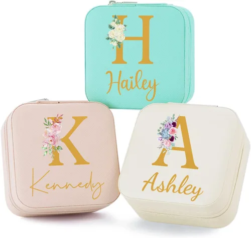 Joyero de regalo para dama de honor, pequeño estuche de viaje personalizado de piel sintética portátil, cajas de propuestas de dama de honor, mini