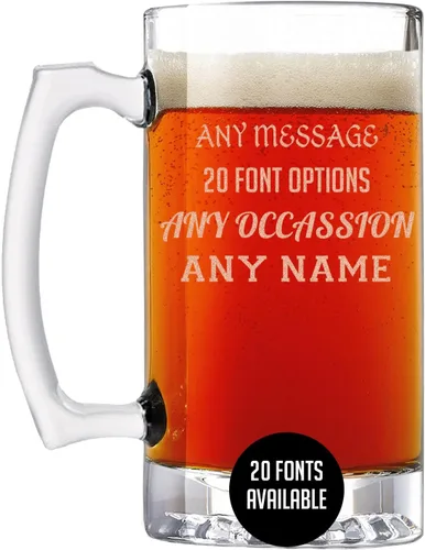 Miniatura 18 de Taza de cerveza de vidrio con monograma grabado personalizado, 34 onzas, Día del Padre, monograma, nombre personalizado, regalos de cerveza Claro