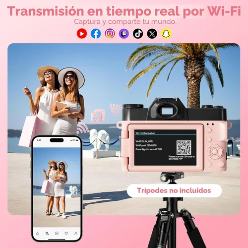 Miniatura 4 de Cámara digital 5K para fotografía, cámara de vlogging WiFi UHD de 75 megapíxeles para YouTube, cámara compacta con pantalla abatible de 3" 180°, Rosa
