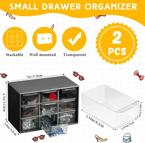Miniatura 2 de Wenqik 2 Piezas Mini Cajones de Almacenamiento Organizador de Caja de Herramientas para Maestros con 9 Cajones Transparentes Pequeño Organizador