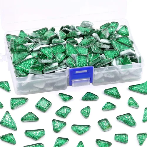 Miniatura 9 de Swpeet Azulejos de mosaico de vidrio de 1Ib Piezas de vidrieras para manualidades, colores mezclados y patrones (azulejos de mosaico E)