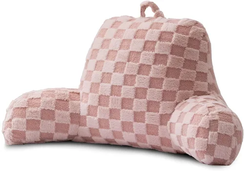 Miniatura 10 de A Nice Night Almohada de lectura de piel sintética, cuadrícula esponjosa a cuadros, almohada de cuña grande para adultos y niños, respaldo con Beige