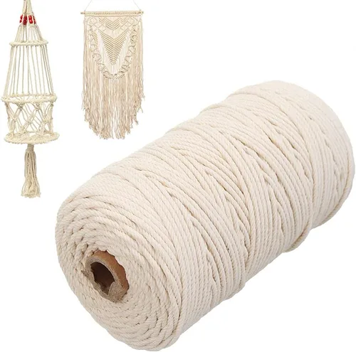 Miniatura 62 de Cordón de algodón para macramé, hilo torcido de 4 capas, cuerda de algodón natural, suministros perfectos de macramé, para hacer soportes colgantes