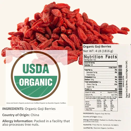 Miniatura 2 de Bayas de Goji secas orgánicas de 64 onzas, 1 paquete Suministro a granel de superalimento de frutas de bayas de Goji Naturalmente rico en Jarro