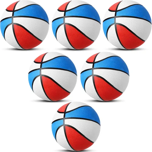 Lenwen Paquete de 6 mini pelotas de baloncesto de goma de 6 pulgadas, pequeñas, color rojo, blanco y azul, a granel, para interiores y exteriores,