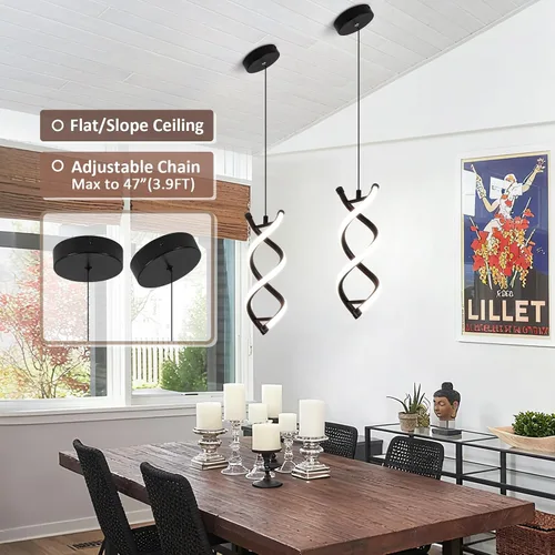 Miniatura 4 de CANEOE Luminaria Colgante LED en Espiral, Lámpara Colgante LED Integrada Moderna Regulable de 15W, Altura Ajustable para Isla de Cocina, Luminaria