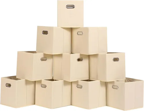 Miniatura 40 de Cubos de Almacenamiento Plegables Negros, Cajas de Almacenamiento de Tela, Organizadores de Cubos con Asas Duales para Organizador del Hogar, Juego