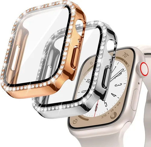 Miniatura 18 de Goton - Pack de 2 Fundas Bling para Apple Watch con Protector de Pantalla 40mm SE 3/2/1, Series 6/5/4, Funda con Purpurina para Mujer con Diamantes