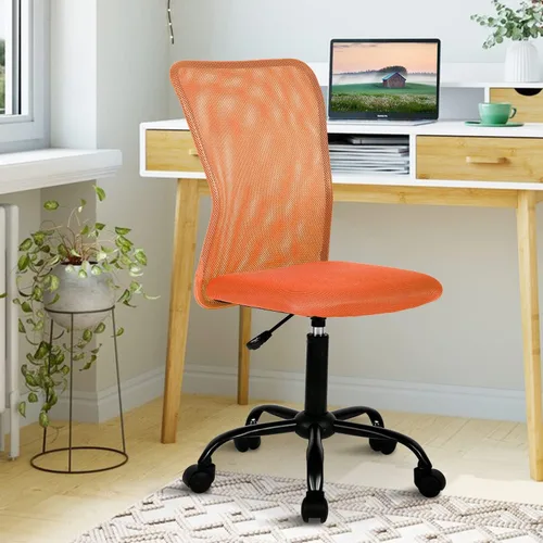 Miniatura 15 de Silla de oficina pequeña, silla de escritorio sin brazos con ruedas, silla ergonómica para computadora con soporte lumbar, silla giratoria de malla