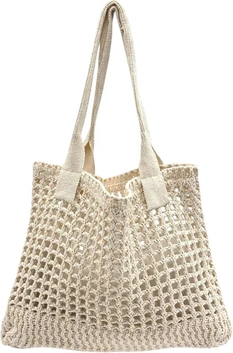 ENBEI Bolsa de playa para mujer, diseño hueco de punto de ganchillo, elegante para la playa, viajes y uso diario