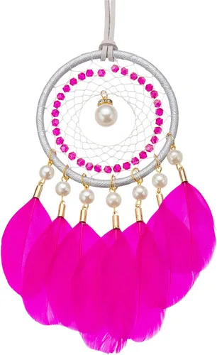 Miniatura 8 de Mini atrapasueños – Pluma de ganso con perla de lujo, cuero natural, pequeño atrapasueños hecho a mano para dormitorio, atrapasueños para niñas, Rosa