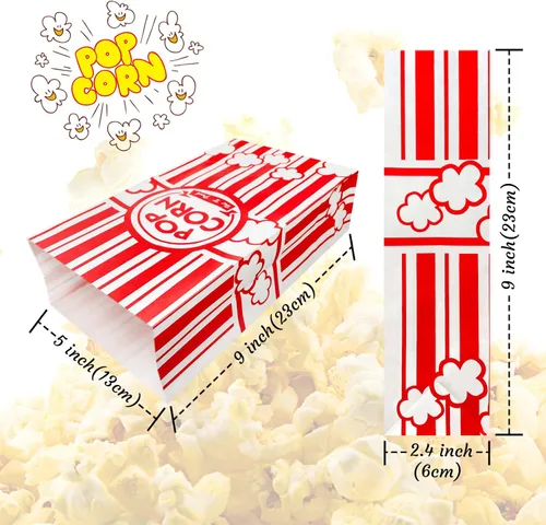 Miniatura 3 de 100 bolsas de palomitas de maíz de fondo plano, bolsas de papel de 2 onzas para la familia, noche de película, béisbol, carnaval, Navidad, fiesta