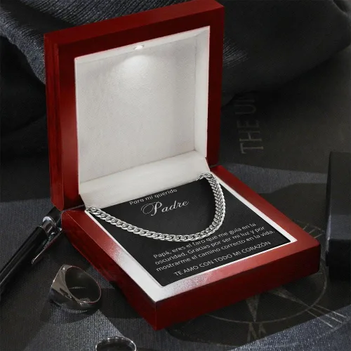 Miniatura 2 de LEO'S PRINT SHOP Regalo Para Papa de Hija Cadena Cubana Detalle Original Para Hombre Collar Con Mensaje Dedicatoria Idea Dia del Padre Cumpleaños