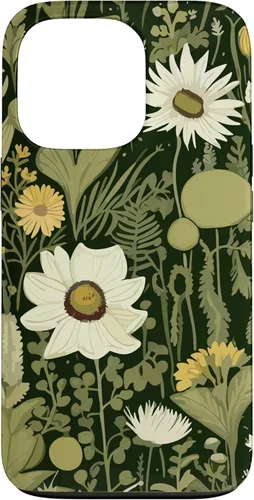 Miniatura 9 de iPhone 13 Wildflower, patrón de flores botánicas verdes, funda de flores silvestres boho