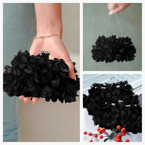 Miniatura 5 de JAMBHALA Bolsos de mano de noche con apliques florales, pequeños monederos de embrague para mujer