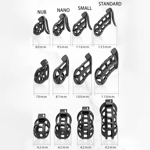 Miniatura 3 de Jaula de castidad masculina de resina 3.0 con 4 tamaños de anillos, jaula de castidad pequeña, jaula ligera para el pene, juguetes sexuales