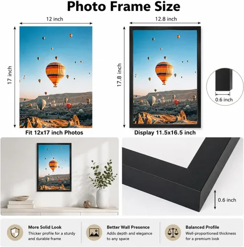 Miniatura 2 de JCJMY Portarretratos rústico para colgar en la pared de forma horizontal o vertical, marco para galería de pared de 12 x 17 pulgadas con plexiglás
