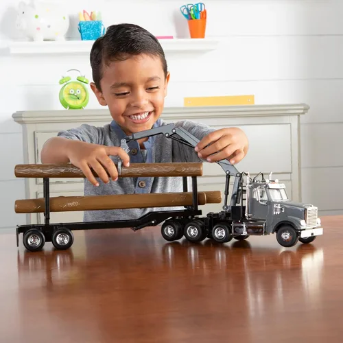 Miniatura 2 de TOMY Freightliner 122SD - Camión de trona, escala 1:32, incluye camión de juguete, remolque y 3 troncos, juguetes de camión de construcción, a