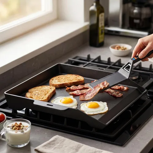 Miniatura 7 de Utheer Griddle Kit, 17" x 13" Pre-Seasoned Cast Iron Flat Top Griddle with 5-Piece Scratch-Free Nonstick Safe Nylon Tools, Universal Grill Griddle