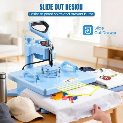 Miniatura 8 de WHUBEFY Prensa de calor, máquina de prensa de camisas de 15 x 15 pulgadas 8 en 1 con accesorio de vaso de 30 onzas, máquina de sublimación digital