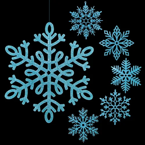 Miniatura 14 de Sratte Paquete de 24 adornos de copos de nieve grandes con purpurina de 12 pulgadas, decoración gigante de plástico para colgar en invierno, Plata