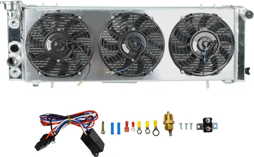 Miniatura 9 de Radiador de aluminio de 1 fila+ventilador de cubierta de 10 pulgadas+kit de relé de termostato compatible con J-eep Cherokee XJ/Comanche 1991-2001