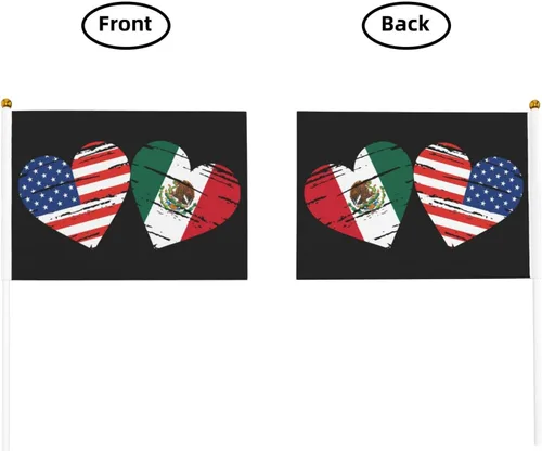 Miniatura 4 de Bandera de México de Estados Unidos, bandera de mano con corazón, tamaño único, tamaño pequeño, mini banderas en palo, decoraciones de fiesta