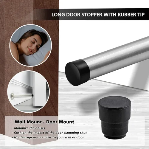 Miniatura 4 de Topes de puerta, tope de puerta de 6 pulgadas de largo, montaje en pared, resistente y rígido, de acero inoxidable cepillado con puntas de plateado