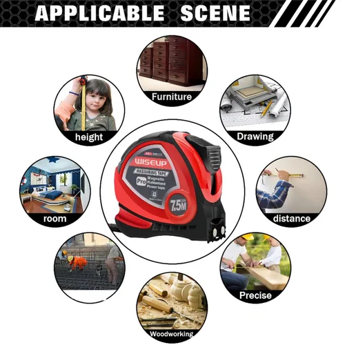 Miniatura 7 de WISEUP Cinta métrica industrial magnética con fracciones 1/8 y métrica, fácil de leer, cinta de medición con clip de cinturón para topógrafos, 16