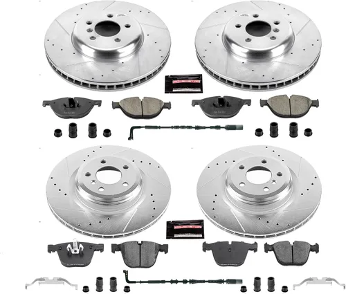 Miniatura 2 de Power Stop K6013 Kit de pastillas de freno de cerámica de fibra de carbono para conductor diario Z23 delantero y trasero y rotores perforados